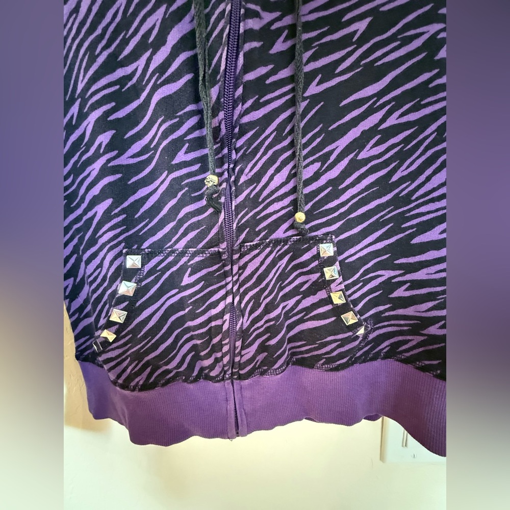 Purple zebra print hoodie silver studded pockets skull details Abbey dawn vibes! - Picture 2 of 8